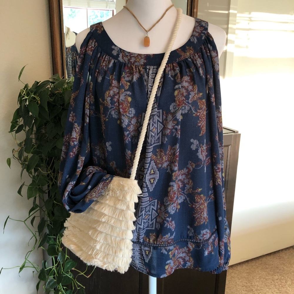 Knox Rose Boho Blue Cold Shoulder Blouse